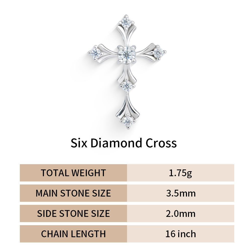 Six Diamond Cross Silver Color