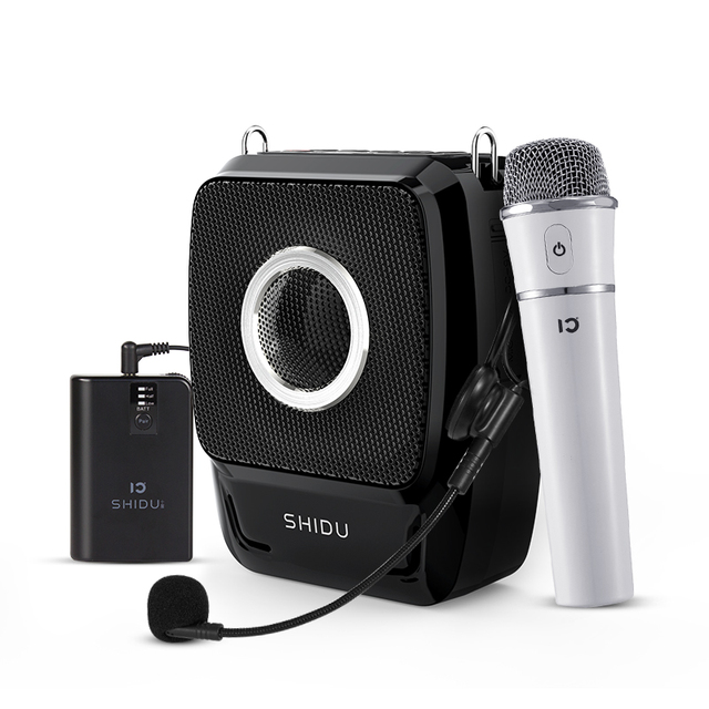 SHIDU 25W Output Loud Sound PA System Speaker Waterproof Outdoor Portable Teacher Voice Amplifier with TWO Wireless Microphones