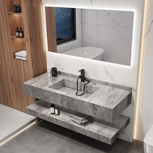 Sinks Faucets Led Vanity <b>Mirror</b> Red <b>White</b> Sintered Stone Top Luxury Bathroom Vanity Floating Bathroom Cabinet - Product Image 3