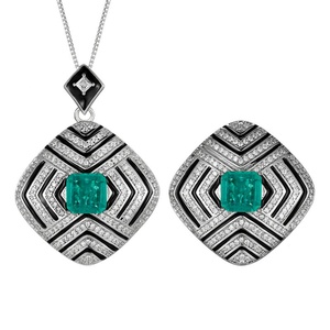 Fashion Eco-friendly Copper Retro 8*8MM Emerald Green Zircon Square Pendant <b>Earrings</b> Vintage Style Jewelry Set for Retro Glamour - Product Image 1