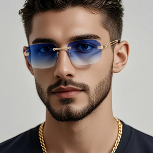 Gafas <span class=keywords><strong>de</strong></span> <span class=keywords><strong>Sol</strong></span> <span class=keywords><strong>de</strong></span> Lujo Sin Montura Y2K al por Mayor para Hombre, Gafas <span class=keywords><strong>de</strong></span> <span class=keywords><strong>Sol</strong></span> Geométricas Irregulares con <span class=keywords><strong>Lentes</strong></span> Degradados Rosas, Tonos Modernos OEM - Product Image 1