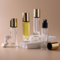 Flacon pompe en verre rond de 1 OZ (30 ml) pour huile cosmétique, flacon de sérum en verre, flacon pompe en verre pour huile cosmétique de luxe avec couvercle doré
