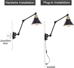 Dimmable <strong>Plug</strong>-in <strong>Wall</strong> Sconce 6FT Cord Swing Arm <strong>Wall</strong> <strong>Lights</strong> for UL Listed <strong>with</strong> E26 Base Two Arms 1 Pack - Product Image 4