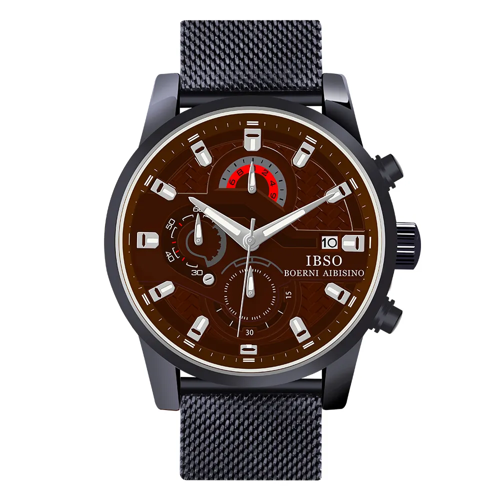 IBSO New 2022 Men Quartz Watches Chronograph Stop Watch Calendar Three Eye Japanese Movement Waterproof Business Style