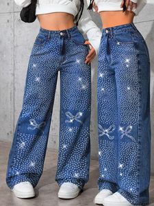 Jeans Rectos Vintage para Mujer, Otoño-Invierno 2026, Azul Denim con Pedrería Brillante de Mariposa, Corte Holgado, Pantalones para Uso Diario - Product Image 2