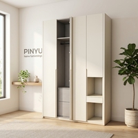 Armoire de chambre murale complète avec portes assorties, cloison de séparation, console décorative flottante et unité de rangement à tiroirs