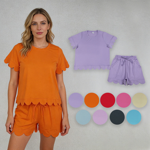 In Stock <b>9</b> Colors Cotton Woman Summer Scallop Outfits Wholesale Fashion Clothes Mom & Me High Quality Boutique Factory Clothing - Product Image 1