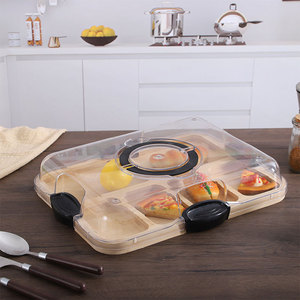 Plateau en bois avec couvercle, plateau portable pour fruits et en-cas, assiette à dessert en bambou pour servir - Product Image 1