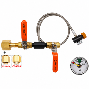 ท่อสแตนเลสขนาด 24 นิ้ว วาล์วคู่ 3000PSI CGA320 พร้อมเกลียวสำหรับเติมแก๊ส CO2 ชุดอะแดปเตอร์สำหรับเครื่องทำโซดา - Product Image 1