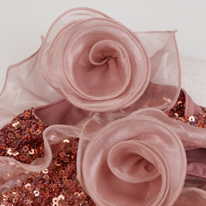Younger Girls' Rose Gold Sequin party Dress with Organza Ruffled Sleeves - Product Image 4