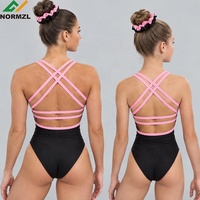 Justaucorps de gymnastique noir et rose pour compétition, survêtement d'échauffement, tenue d'entraînement, service complet, combinaison de gymnastique ornée de strass