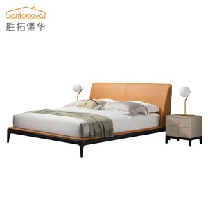 Moderne lit en bois massif européen Mode meubles de chambre à coucher <span class=keywords><strong>française</strong></span> double en cuir simple 18.m lit avec vente <span class=keywords><strong>chaude</strong></span> - Product Image 1