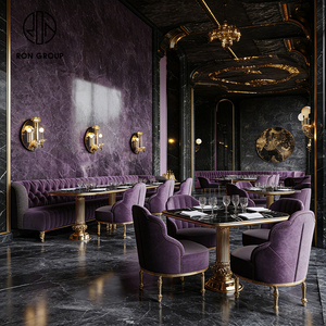 ชุดเฟอร์นิเจอร์ร้านอาหารโรงแรมรอน กรุ๊ป ชุดที่นั่งบุผ้ากำมะหยี่แบบทัฟท์ <span class=keywords><strong>โต๊ะ</strong></span>หินอ่อนทรงสี่เหลี่ยม <span class=keywords><strong>เก้าอี้</strong></span>พนักพิงสูงแบบสั่งทำพิเศษ - Product Image 1
