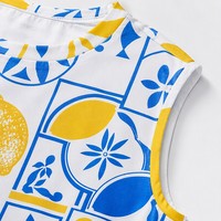 Robe Courte Décontractée pour Femme 100% Coton Respirante, Coupe Droite Sans Manches, Motif Carreaux Méditerranéens Agrumes Naples – Vente en Gros
