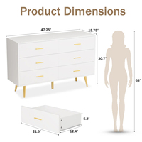 Commode moderne européenne de luxe léger, blanche, faite à la main, écologique, à 6 tiroirs, avec poignées dorées et pieds métalliques, pour chambre et salon
