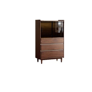 Commode à cinq tiroirs en bois de noyer noir, style japonais, pour salon et chambre à coucher, avec éclairage intégré - Product Image 5