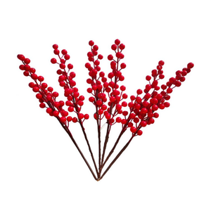Fruits artificiels rouges à trois branches, 12 pièces par paquet, pour la décoration - Product Image 1