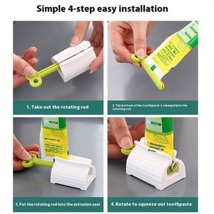 Distributeur manuel et automatique de dentifrice et de gel nettoyant pour le visage en tube carré, presse-tube en plastique pour salle de bain - Product Image 3