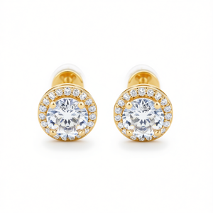 Orecchini a perno placcati oro con diamante rotondo incastonato a castone, per donna, gioielli classici alla moda, idea regalo - Product Image 1