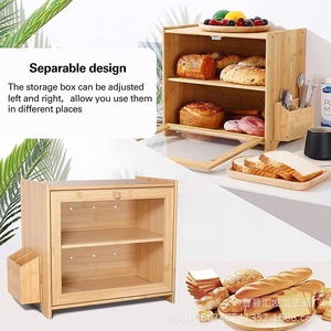 Caja de pan de madera para escritorio, doble capa, gran capacidad, almacenamiento de madera maciza con tapa de madera para pasteles y tostadas - Product Image 4