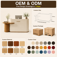 Nouveau comptoir de réception moderne et compact, orienté vers l'avant, personnalisable pour salon de beauté, bureau, hôpital, hôtel, école