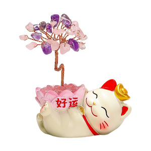 Árbol de la Fortuna de Cristal con Gato de la Suerte, Decoración de Resina para Hogar u Oficina, Regalo con Diseño de Dibujos Animados, Colección - Product Image 5
