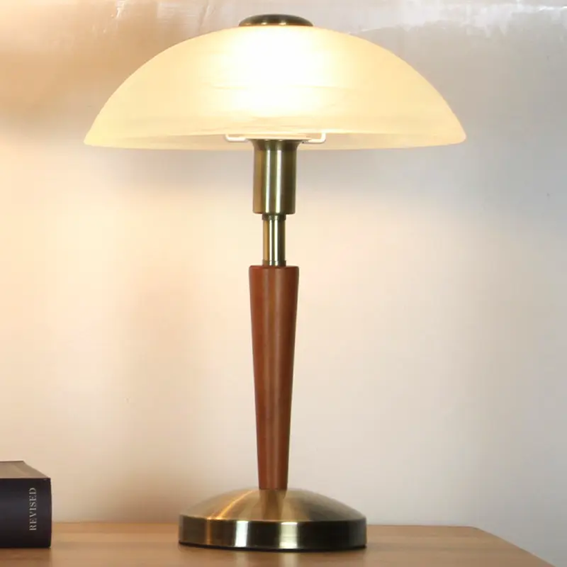 Lampe de table décorative rétro en bois massif de style américain chambre à coucher chevet abat-jour en verre de luxe réglage de la luminosité lampe tactile