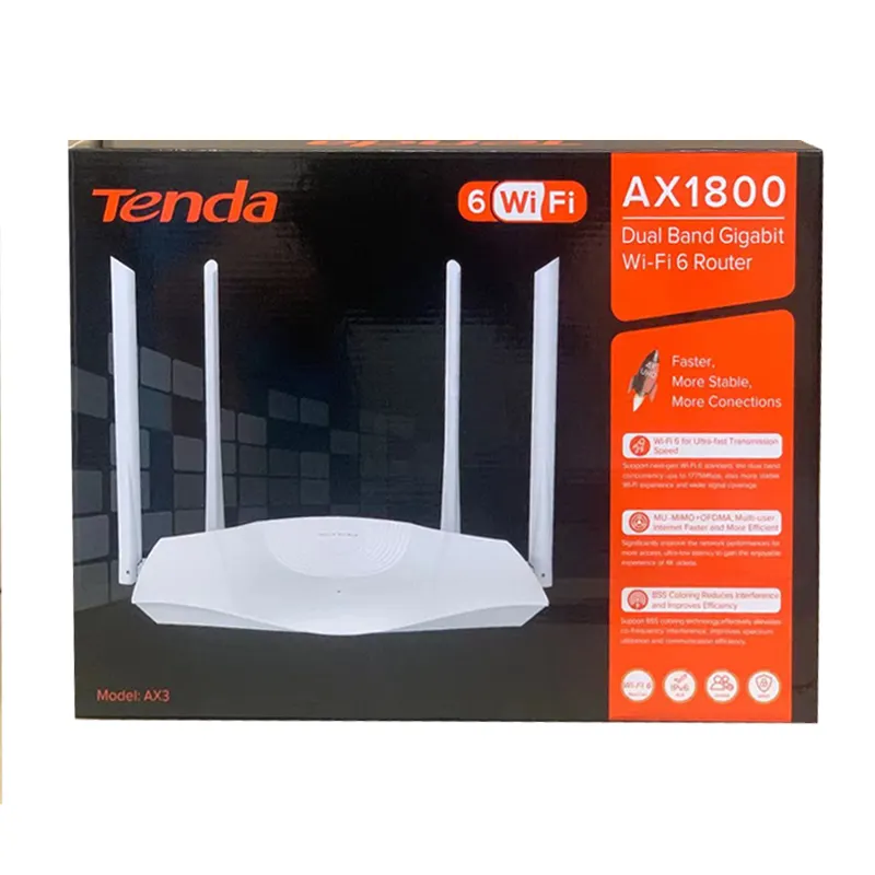 Gigabit Router WiFi 6 Tenda AX1800 AX3 3000Mbps Wireless 2.4/5G Dual Band OFDMA MU-MIMO IPv6 Security with power router