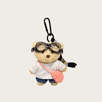 Breloque de sac artisanale DIY Ours Aviateur avec lunettes gonflées, T-shirt blanc, Short en jean, Lasso tressé à assembler soi-même, Mascotte pour sac