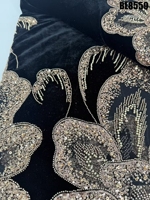 Tissu en dentelle de velours brodé à la main de Dubaï, tissu en tulle brodé de fleurs françaises, paillettes et perles pour robe de mariée
