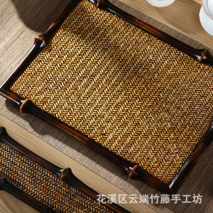 Bamboo Woven <b>Tea</b> Tray 60cm Lacquered Frame Dry Brewing Storage Long Cup Holder For <b>Tea</b> <b>Sets</b> - Product Image 1