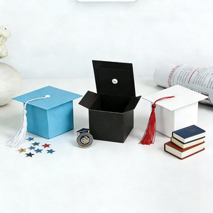 Scatole Regalo per Caramelle a Forma di Cappello da Dottore Nero con Logo Personalizzato, Confezioni in Cartone Rigido - Product Image 1