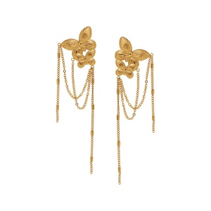 Nouvelles boucles d'oreilles classiques en acier titane motif papillon et fleur, finition rouille, bijoux élégants en acier inoxydable pour fêtes et cadeaux - Product Image 1