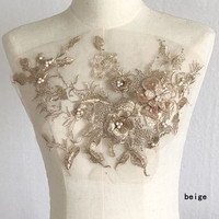 Ecowalson 3D Fleurs Perlé Dentelle Tissus Applique Broderie Couture sur Patchs pour Robe de Mariée DIY Vêtements Patches