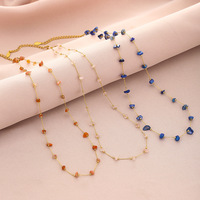 Collier bohème en acier inoxydable réglable avec chaîne de clavicule et perles de pierres naturelles en améthyste et lapis-lazuli
