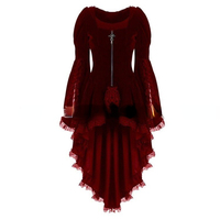 Veste de smoking en velours gothique à manches longues et coutures en dentelle Robe de vampire médiévale pour femmes Lolita Cosplay