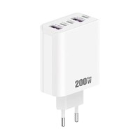 Cargador Rápido de 200W con Enchufe para EE. UU., UE y Reino Unido, 3 Puertos Tipo C + 2 USB Tipo C, QC3.0, Cargador Rápido para Teléfono Móvil, Adaptador de Corriente USB-C PD de 200W