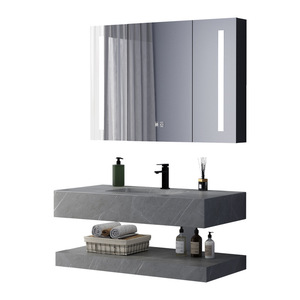 Modern light luxury bathroom cabinet <b>wall</b>-mounted double-layer slate washbasin hotel bathroom smart <b>mirror</b> cabinet - Product Image 5