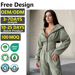 <b>Women</b> <b>2</b> <b>Piece</b> Suit Zip Up Corset Style Hooded Jacket And Drawstring Wide Leg Pants Casual Loungewear Sports <b>Set</b> - Product Image 1