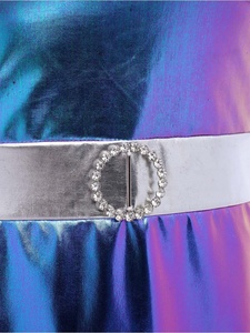 Womens Bell Sleeve Mini Dress Metallic Holographic Sequin Belt V Neck Sparkle Party Dance Stage Costume Rave Shiny Custom - Product Image 4