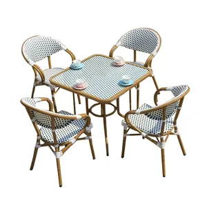 Good quality Patio Poly rattan cane dining furniture Garden restrurant aluminum rope balcony wicker 1 table 4 chairs rattan
