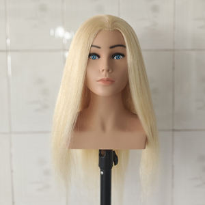 Maniquí de entrenamiento femenino para salón, cabeza de maniquí de cabello humano liso rubio <span class=keywords><strong>largo</strong></span> con hombros para trenzado de cabello y peluquería - Product Image 2