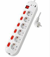 Multiprise allemande, 6 prises, 16A, 230V~, avec protection enfant, interrupteurs individuels et interrupteur principal