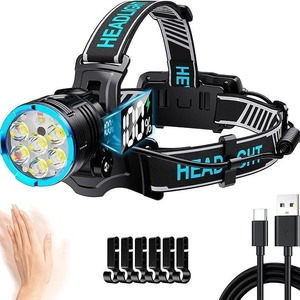 Lampe frontale Xinster 7 LED 15W rechargeable par USB avec détection de mouvement, zoom télescopique et affichage numérique - Product Image 1