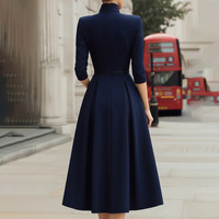 Nouvelle Robe Longue Automne/Hiver 2026 Style Occidental Européen et Américain, Couleur Unie, Col en V, Coupe Cintrée, Coupe Évasée