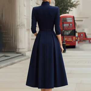 Nouvelle <span class=keywords><strong>Robe</strong></span> <span class=keywords><strong>Longue</strong></span> <span class=keywords><strong>Automne</strong></span>/<span class=keywords><strong>Hiver</strong></span> 2026 Style Occidental Européen et Américain, Couleur Unie, Col en V, Coupe Cintrée, Coupe Évasée - Product Image 6