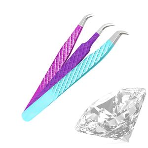 Professionnel personnalisé couleurs diamant poignée antidérapant en acier inoxydable haute personnalisé fibre incurvée extension de cils pince à épiler beauté - Product Image 1