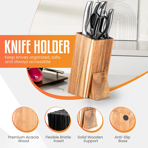 Bloc à couteaux universel en bambou pour cuisine, avec poils amovibles, organiseur de couteaux - Product Image 1