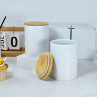 Pot à bougie en céramique blanc personnalisable de 11 oz et 15 oz avec couvercle en bambou pour mariages, cadeaux de Noël, sublimation vierge
