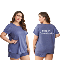Vêtements de nuit pour femmes grandes tailles en polycoton, ensemble de pyjamas élégant à col rond, vêtements de nuit doux pour l'été, pyjamas pour femmes